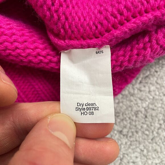 J. Crew Wool Cashmere Cable Knit Sweater Womens Small Hot Pink V-Neck Pullover - Picture 3 of 14